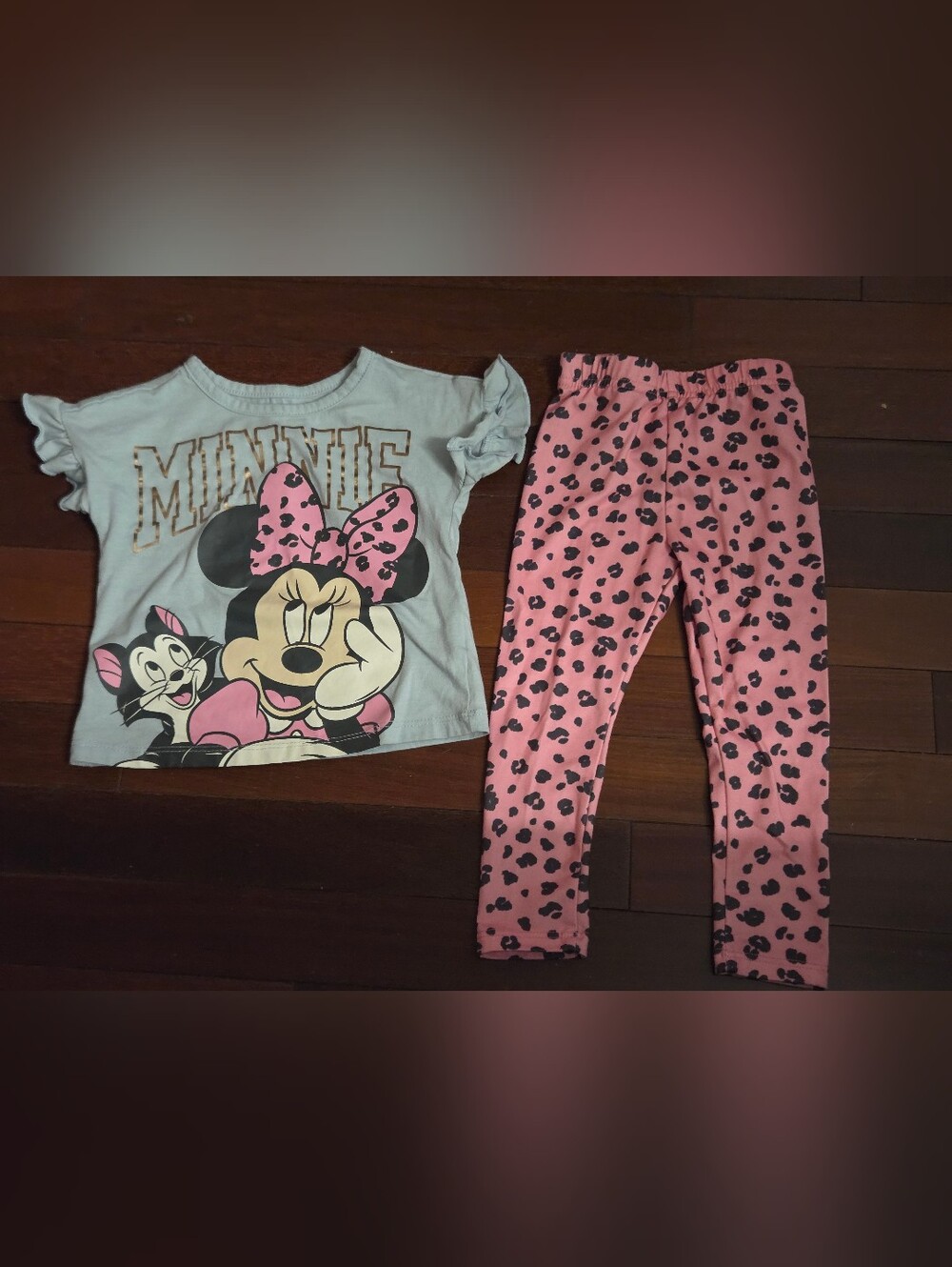 Disney Minnie Mouse Pink & Light Blue Leopard-Print Pajama Set